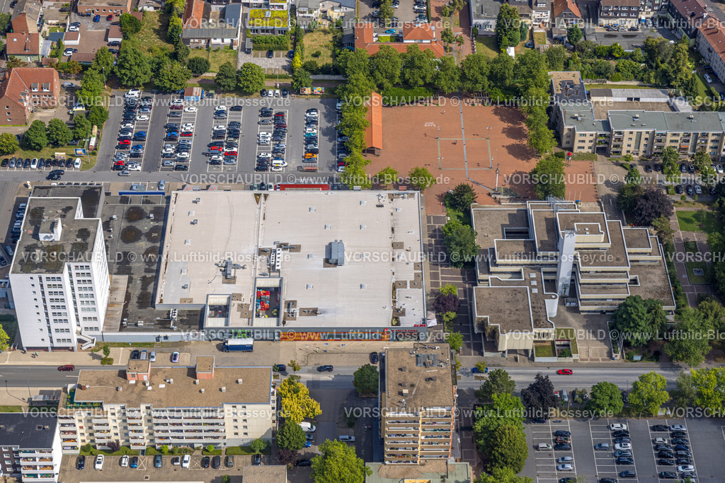 Hamm250700229Bockum-Hoevel | Luftbild, Rathaus-Center und Höveler Markt, Bürgeramt Terrassenhaus, Parkplätze, Hochhaussiedlung, Bockum-Hövel, Hamm, Ruhrgebiet, Nordrhein-Westfalen, Deutschland