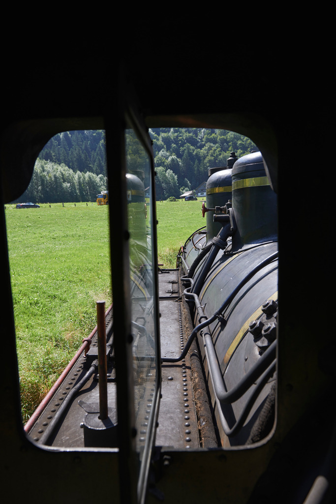 Ausblick aus der Dampflokomotive | Schwarzenberg, Austria - July 27, 2013: Bregenzerwald Bahn; Ausblick aus der Dampflokomotive. - Realisiert mit Pictrs.com