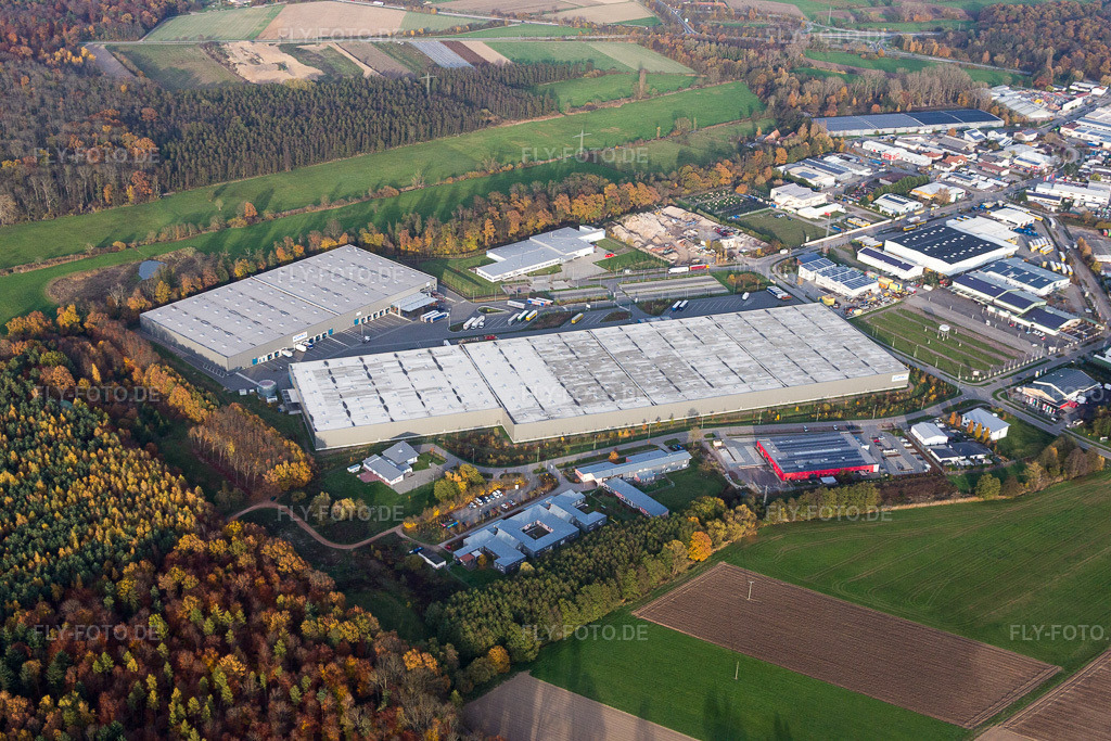 Luftbild: Gewerbegebiet und Firmenansiedlung Horst mit Friedrich Zufall GmbH & Co. KG Internationale Spedition im Ortsteil Minderslachen in Kandel im Bundesland Rheinland-Pfalz in Deutschland. Foto: IMG_085198.jpg vom 08.11.2015 durch Werner Riehm/FLY-FOTO.de