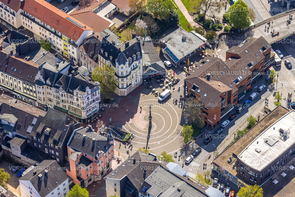 Dortmund230401024 | Luftbild, Brückenplatz, Marktplatz und historische Laterne Uhrenkandelaber Schlanke Mathilde, Hörde, Dortmund, Ruhrgebiet, Nordrhein-Westfalen, Deutschland