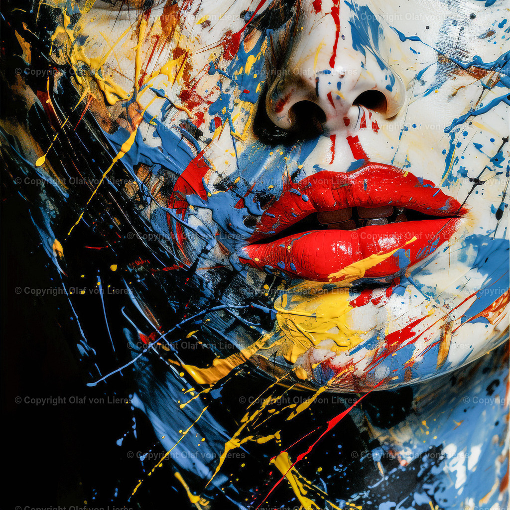 rote Lippen | buntes Frauengesicht mit roten Lippen