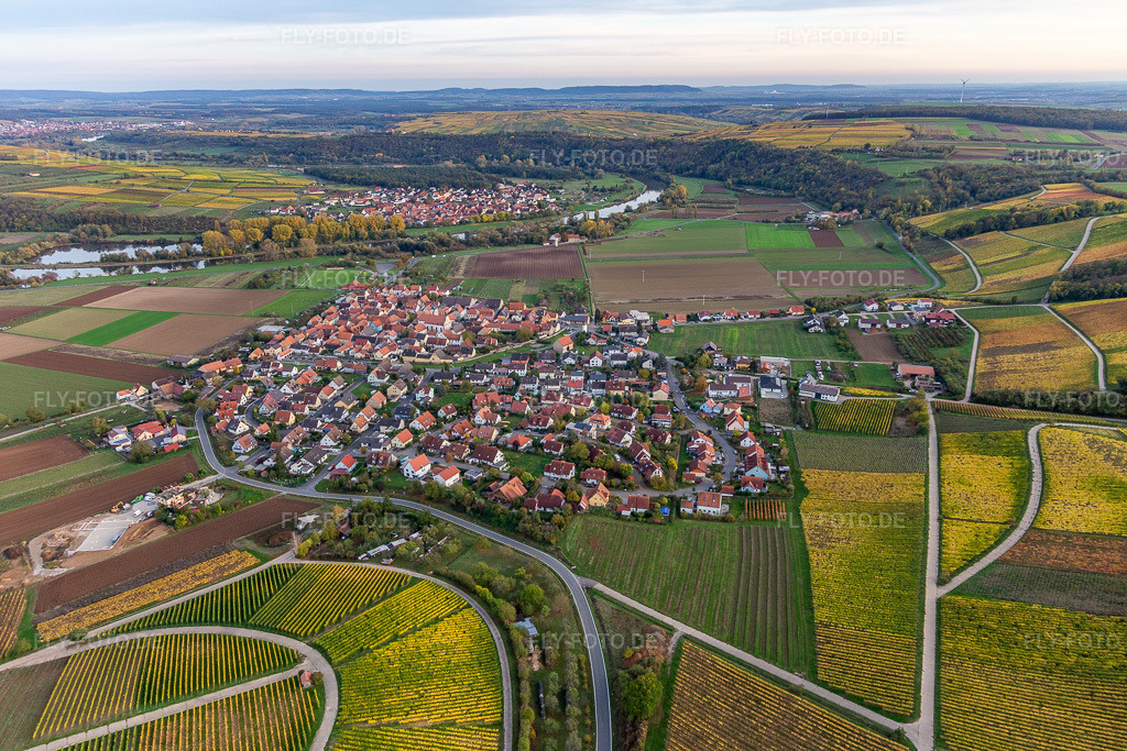 Luftbild: Fluß- Uferbereichen des Main im Ortsteil Untereisenheim in Eisenheim im Bundesland Bayern in Deutschland. Foto: IMG_119455.jpg vom 25.10.2019 durch Werner Riehm/FLY-FOTO.de