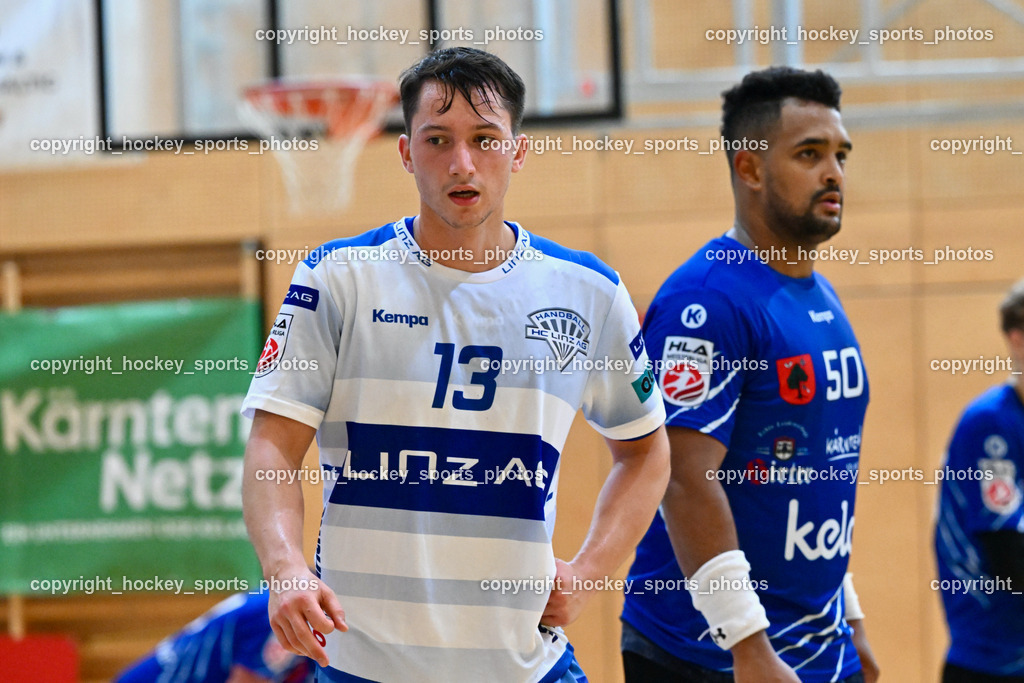 SC Ferlach vs. HC Linz AG 11.10.2023 | #13 KROPF Jakob HC LINZ, #50 GONZALEZ-MARTINEZ Adonis SC Ferlach, SC Ferlach vs. HC Linz AG 11.10.2023, SC Ferlach vs. HC Linz AG am 11.10.2023 in Ferlach (Ballspielhalle Ferlach), Austria, (Photo by Bernd Stefan)