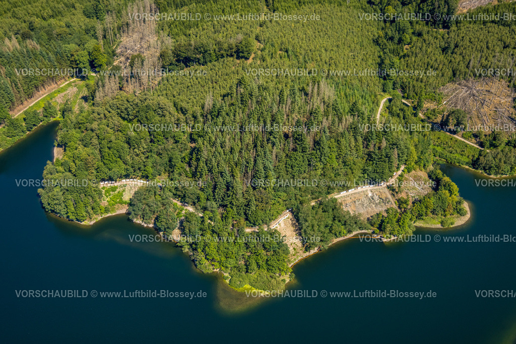Ennepetal230800846 | Luftbild, Hasper Talsperre, Waldschäden und Absperrung wegen Bergrutsch, Haspe, Hagen, Ruhrgebiet, Nordrhein-Westfalen, Deutschland