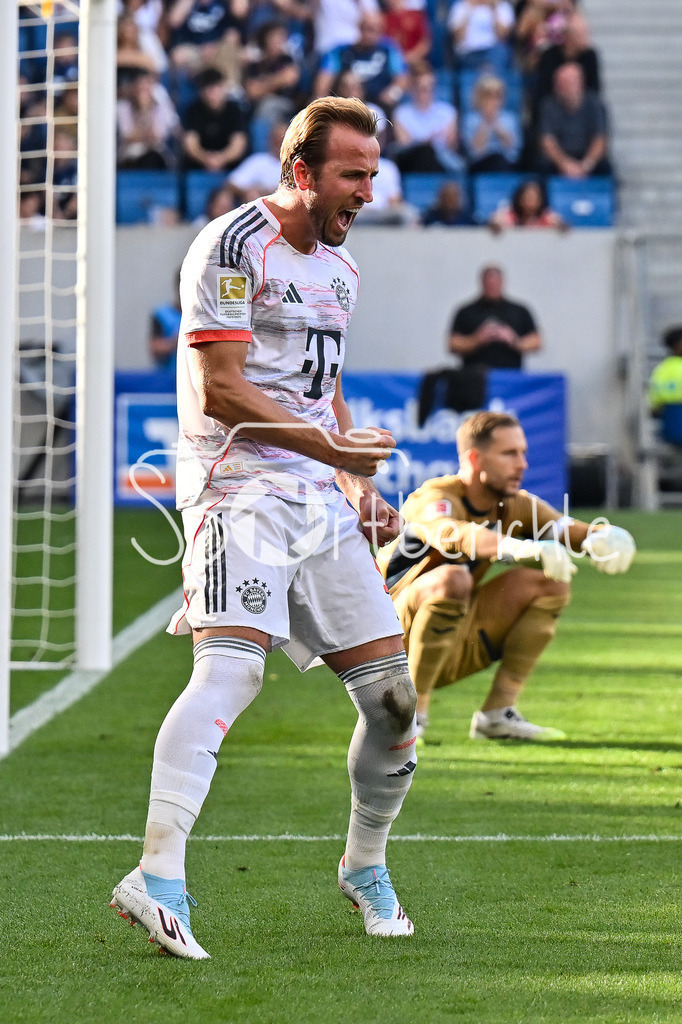 TSG 1899 Hoffenheim - FC Bayern München | Jubel der Bayern nach dem Treffer zum 0-3 durch Harry KANE (FC Bayern Muenchen 9) / Elfmeter / Tor / Torschuetze / Freude / Happy / Bundesliga: TSG 1899 Hoffenheim - FC Bayern München; PreZero-Arena am 20.09.2025 / DFL REGULATIONS PROHIBIT ANY USE OF PHOTOGRAPHS AS IMAGE SEQUENCES AND/OR QUASI-VIDEO