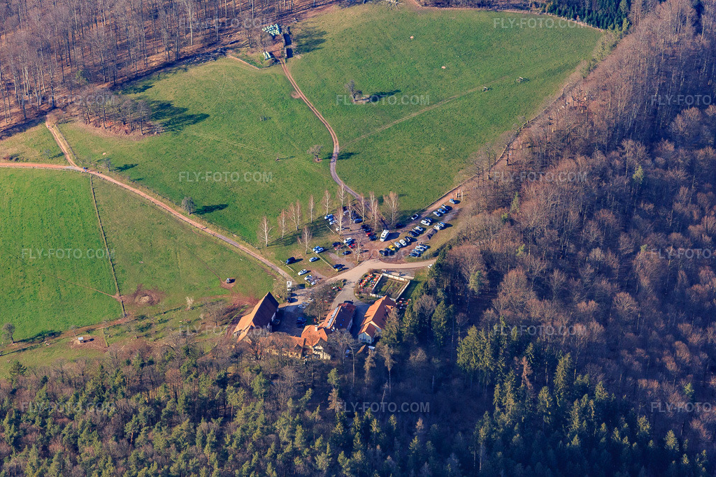 Aerial view: Gimbelhof in Lembach in the state Bas-Rhin, France. – Photo: IMG_086696.jpg taken on 03/26/2016 by Werner Riehm/FLY-FOTO.com – Resolution of the original: 5472 x 3648 px