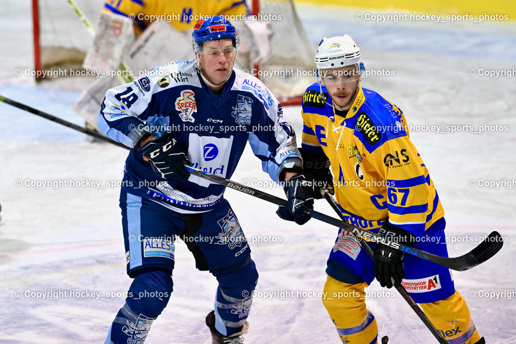 ESC Steindorf vs. EHC Althofen 8.3.2024 | #18 Pewal Martin ESC Steindorf, #67 Schettina Kevin EHC Althofen, ESC Steindorf vs. EHC Althofen 8.3.2024, ESC Steindorf vs. EHC Althofen am 08.03.2024 in Steindorf (Ossiachersee Halle), Austria, (Photo by Bernd Stefan)