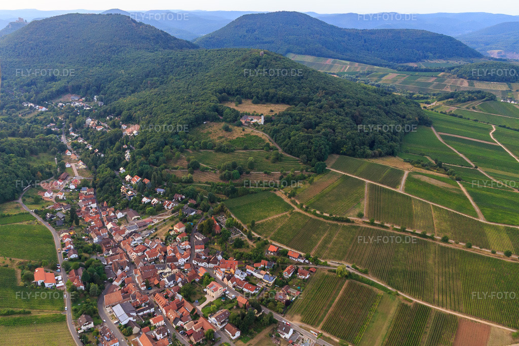 Luftbild: Winzerdorf zu Füßen des Haardtrands aus Südosten in Leinsweiler im Bundesland Rheinland-Pfalz in Deutschland. Foto: IMG_094587.jpg vom 02.09.2016 durch Werner Riehm/FLY-FOTO.de