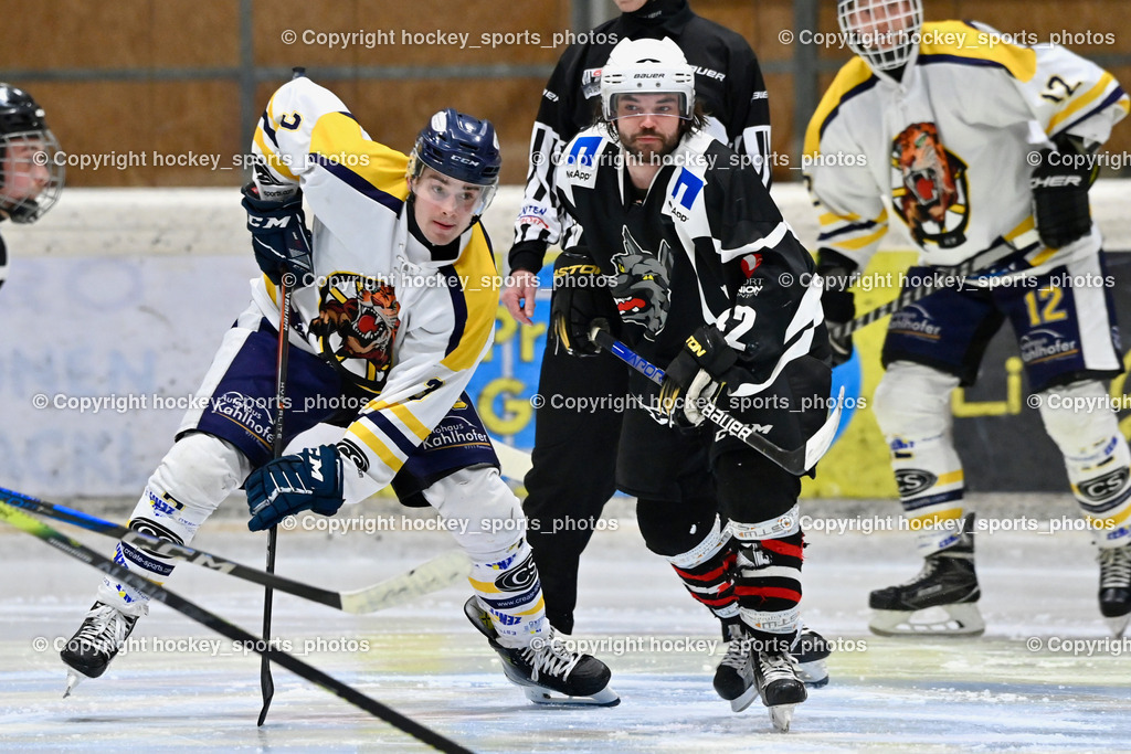 EC Tigers Paternion vs. Tarco Wölfe II | #3 Kronawetter Piersilvio EC Tigers Paternion, #42 Miklauc Felix Tarco Wölfe II, EC Tigers Paternion vs. Tarco Wölfe II, EC Tigers Paternion vs. Tarco Wölfe II am 19.12.2024 in Spittal an der Drau (Eissportzentrum Spittal), Austria, (Photo by Bernd Stefan)