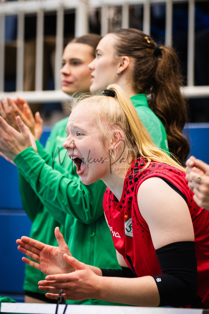 Volleyball, 1. Bundesliga Frauen, Hauptrunde, 1. Spieltag, Saison 2025/2026: USC Münster - SSC Palmberg Schwerin | 1. Bundesliga Frauen, Hauptrunde, 1. Spieltag, Saison 2025/2026, USC Münster empfängt SSC Palmberg Schwerin in der Sporthalle Berg Fidel in Münster. Foto: sportfotografie.ms | Markus Paletta - Realisiert mit Pictrs.com