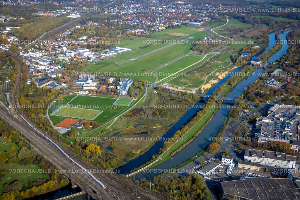 Hamm221017506 | Luftbild, Lippeumbau, Baustelle, Erlebensraum Lippeaue, Flugplatz Hamm-Lippewiesen, Hamm, Ruhrgebiet, Nordrhein-Westfalen, Deutschland