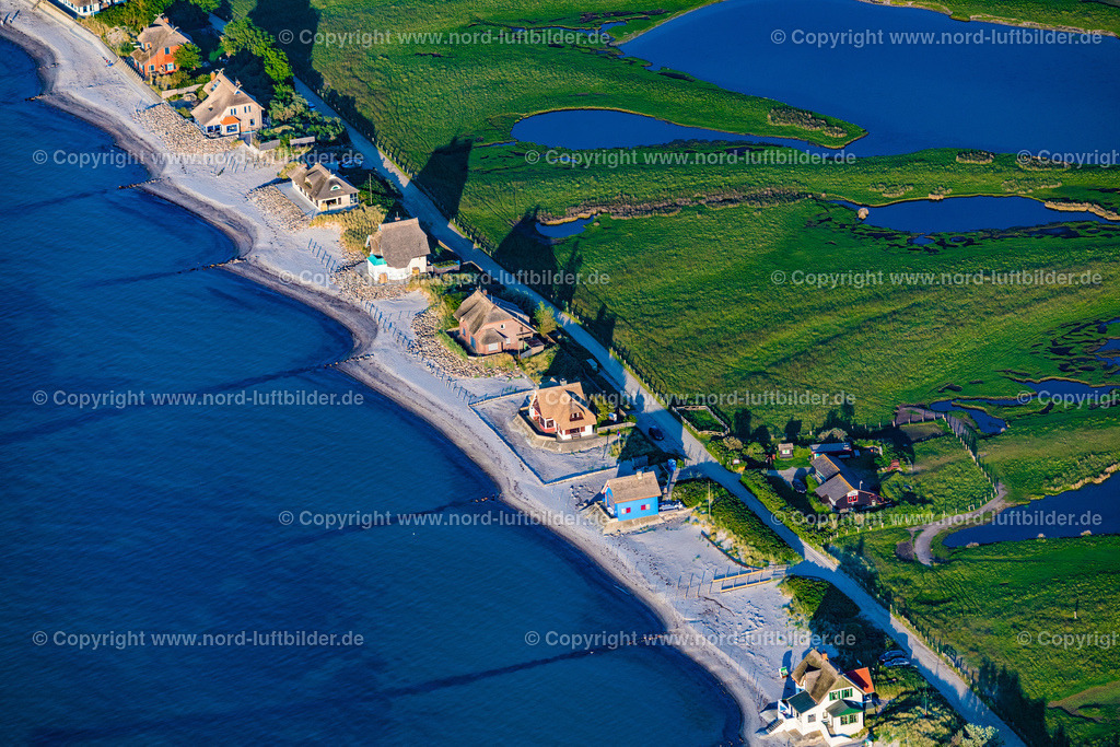 Heiligenhafen_Graswarder_ELS_0600030622 | HEILIGENHAFEN 03.06.2022 Küstenbereich mit sandiger Strand- und Gras- Landschaft der Halbinsel Graswarder-Heilgenhafen mit einigen Einfamilienhäusern in Großenbrode im Bundesland Schleswig-Holstein. // Coastal area of the peninsula Graswarder-Heilgenhafen with a few single- family houses at the beach in Grossenbrode in the state Schleswig-Holstein. Foto: Martin Elsen