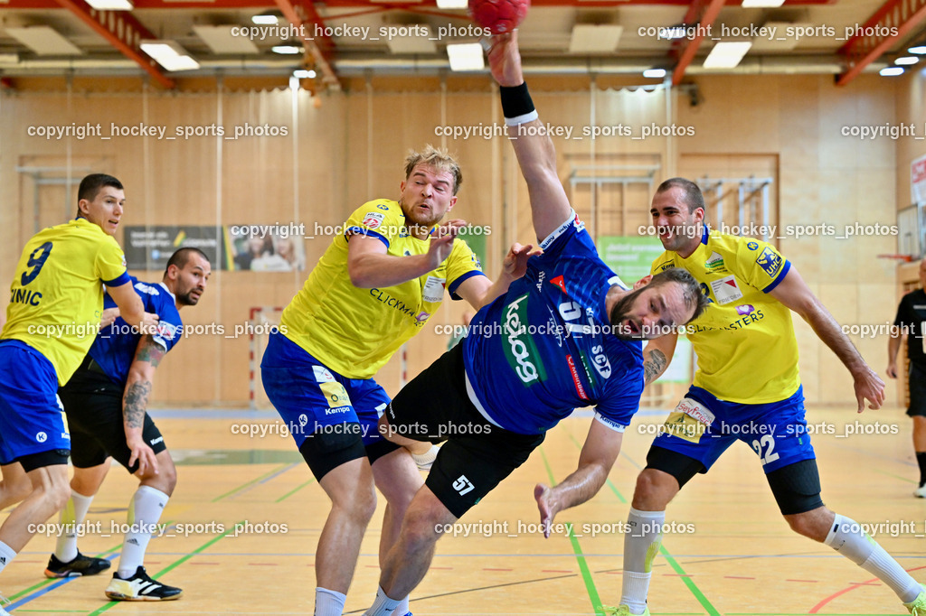 SC Ferlach vs. UHC Hollabrunn | #9 SIMIC Ante UHC Hollabrunn, #81 MILICEVIC Adrian SC Ferlach, #5 PARZER Tobias UHC Hollabrunn, #57 LEBAN Patrik SC Ferlach, #22 SAFRANKO Rudolf UHC Hollabrunn, SC Ferlach vs. UHC Hollabrunn, SC Ferlach vs. UHC Hollabrunn am 20.09.2025 in Ferlach (Ballspielhalle Ferlach), Austria, (Photo by Bernd Stefan)