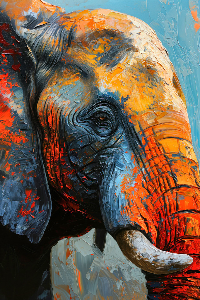 2402013 - Elefantenporträt | Porträt eines Elefanten im Stil eines Gemäldest mit abstrakten Pinselstrichen.