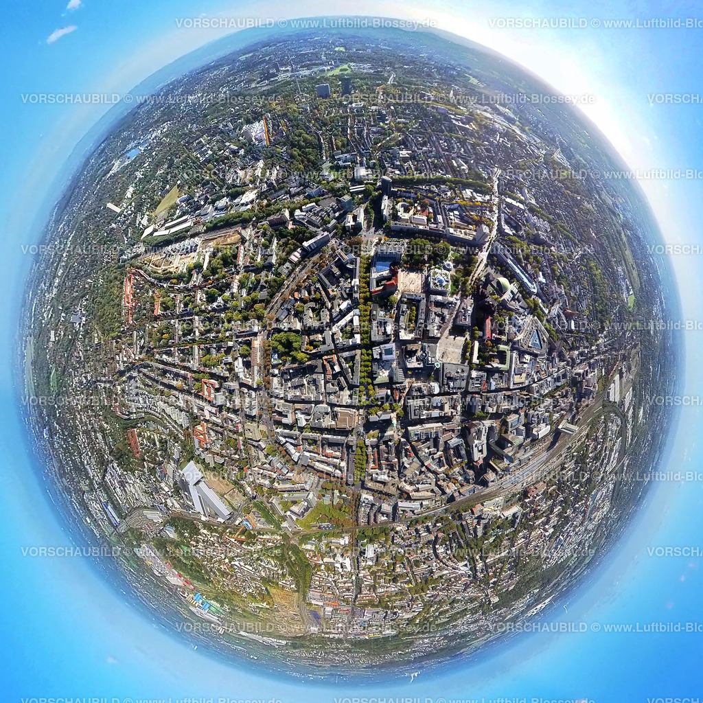 Dortmund221006_17City_Kleppingstrasse | Luftbild, Dortmund City, Zentrum, begrünte Kleppingstraße, Wallring, Fisheye Aufnahme, Fischaugen Aufnahme, 360 Grad Aufnahme, City, Dortmund, Ruhrgebiet, Nordrhein-Westfalen, Deutschland