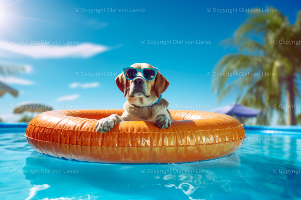 Hund im Pool im Sommer | Hunde im Urlaub am Pool