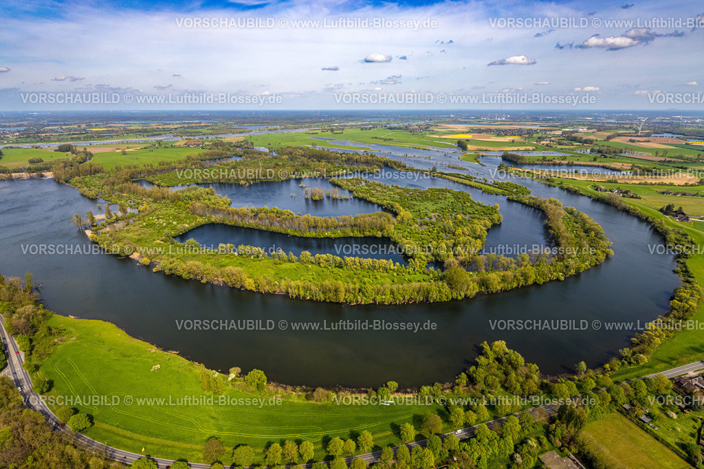 Xanten240402287BislicherInselAlterRhein | Luftbild, Alter Rhein und Bislicher Insel, Auenlandschaft  und NSG Naturschutzgebiet, Vogelschutzgebiet und Fernsicht, Lüttingen, Xanten, Niederrhein, Nordrhein-Westfalen, Deutschland