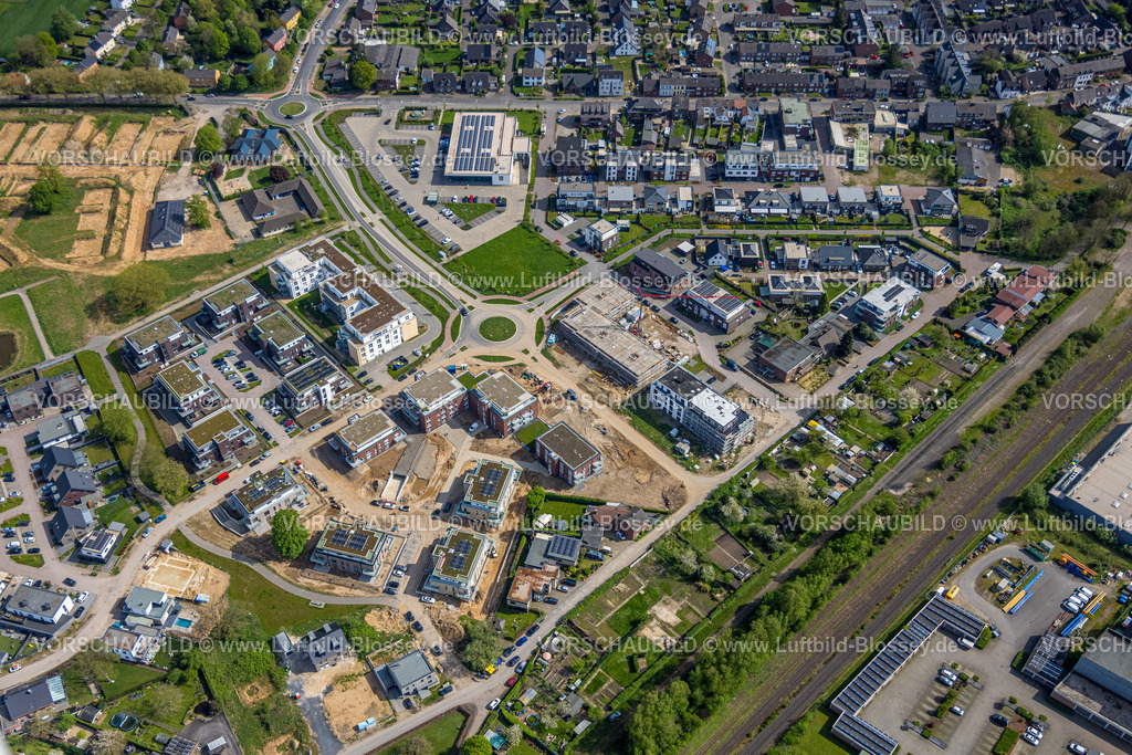Goch240402676 | Luftbild, Neuseeland Goch Wohnanlage Wohnsiedlung Baugebiet und Neubau, Kreisverkehr, Goch, Niederrhein, Nordrhein-Westfalen, Deutschland