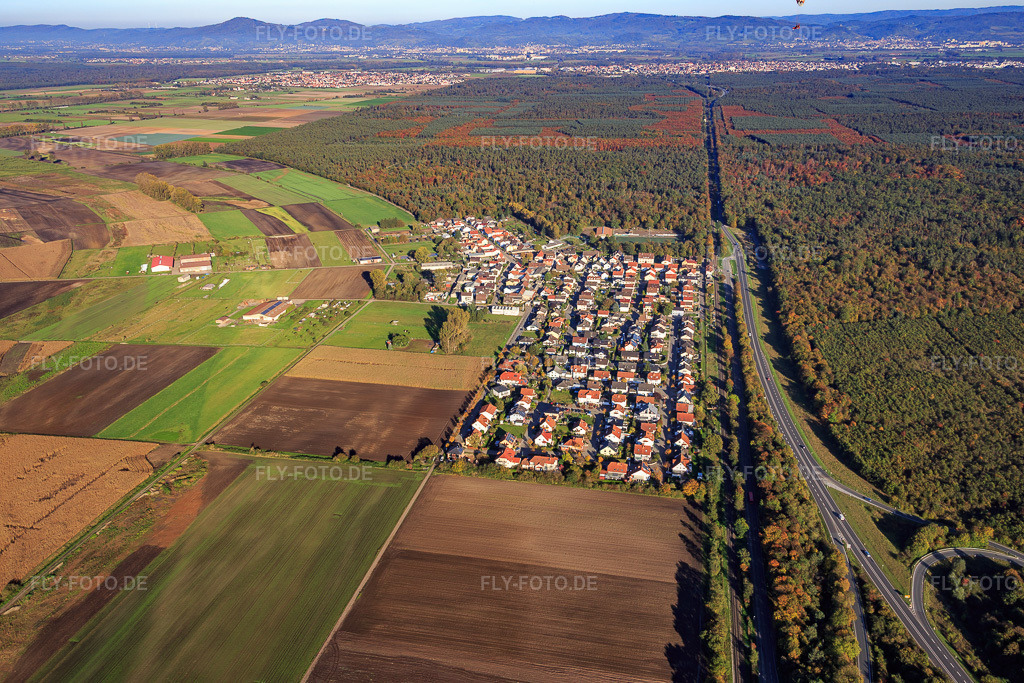 Luftbild: Ortsansicht von Westen im Ortsteil Riedrode in Bürstadt im Bundesland Hessen in Deutschland. Foto: IMG_074968.jpg vom 18.10.2014 durch Werner Riehm/FLY-FOTO.deAuflösung des Originals: 5472 x 3648 px