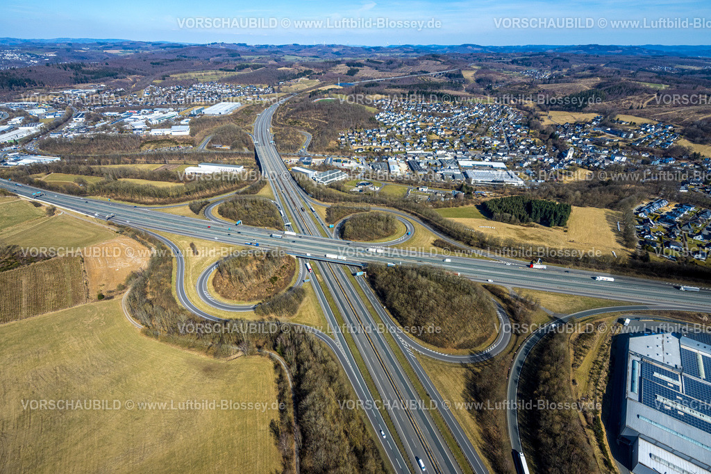 Wenden250306993Gerlingen_A45_A4 | Luftbild, Autobahnkreuz Olpe-Süd mit Autobahn A45 und Autobahn A4, Gerlingen, Wenden, Sauerland, Nordrhein-Westfalen, Deutschland