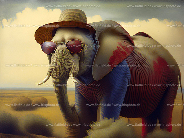 Elefant mit Sonnenbrille und Strohhut | Digital Art | Digitale Kunst