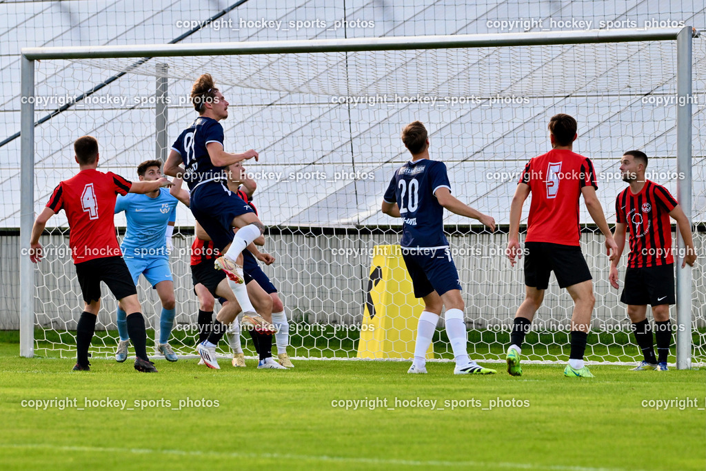 SC St. Veit vs. FC Nussdorf Debant | #2 Philipp Straganz FC Nussdorf Debant, #5 Ivan Makovec FC Nussdorf Debant, #20 Felix Pertlwieser SC St. Veit, #91 Raphael Lukas Kulterer SC St. Veit, #1 Benjamin Unterwurzacher FC Nussdorf Debant, #4 Tobias Jeller FC Nussdorf Debant, SC St. Veit vs. FC Nussdorf Debant, SC St. Veit vs. FC Nussdorf Debant am 22.08.2025 in St. Veit an der Glan (Jacques Lemans Arena), Austria, (Photo by Bernd Stefan)