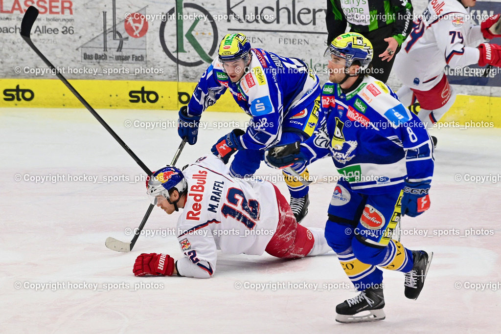 EC IDM Wärmepumpen VSV vs. EC Red Bull VSV | #8 Maximilian Rebernig EC VSV, #12 Michael Raffl EC Red Bull Salzburg, #12 Brett Budgell EC VSV, EC IDM Wärmepumpen VSV vs. EC Red Bull VSV, EC IDM Wärmepumpen VSV vs. EC Red Bull Salzburg am 16.01.2026 in Villach (Stadthalle Villach), Austria, (Photo by Bernd Stefan)
