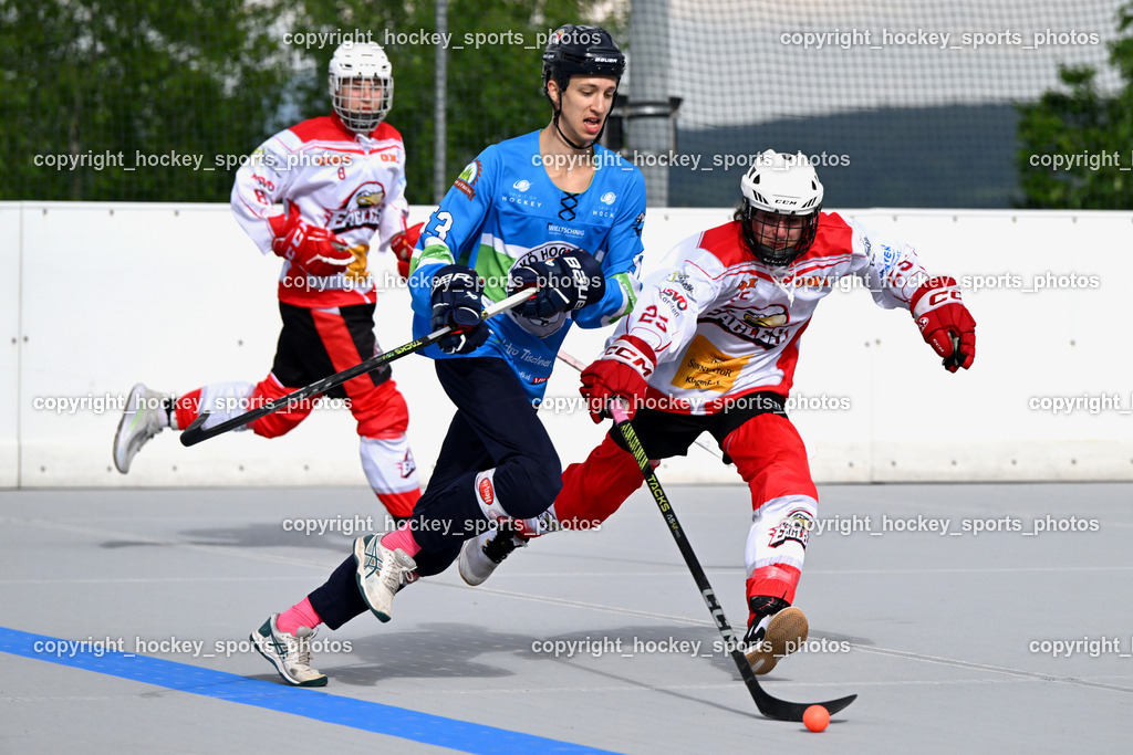 SV ASKÖ Ballhockey Villach vs. Ultras Spittal | #25 Desenbekowitsch Nico HSC Zwa, #53 Nindler Elias SV ASKÖ Ballhockey, SV ASKÖ Ballhockey Villach vs. Ultras Spittal, SV ASKÖ Ballhockey Villach vs. Ultras Spittal am 10.05.2026 in Villach (Alpen Arena ), Austria, (Photo by Bernd Stefan)