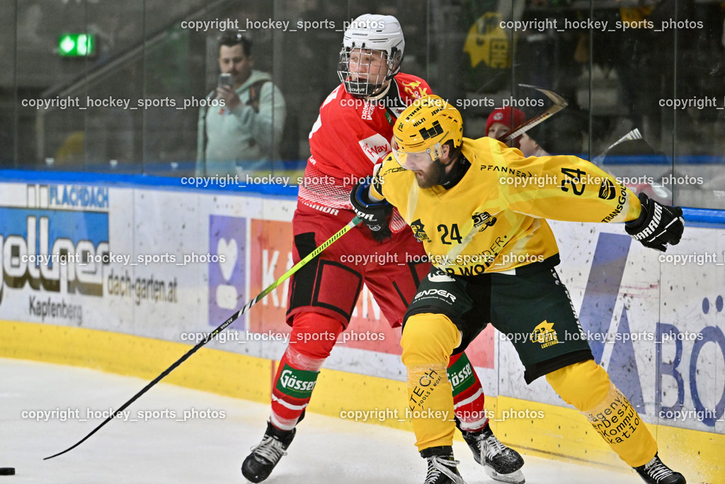 KSV KÄNGURUS vs. EHC Lustenau | #24 Slivnik David EHC Lustenau, #92 Lyssy Phileas KSV, KSV KÄNGURUS vs. EHC Lustenau, KSV KÄNGURUS vs. EHC Lustenau am 14.03.2026 in Kapfenberg (Sportzentrum Kapfenberg), Austria, (Photo by Bernd Stefan)