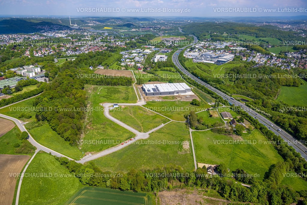 Wetter230502927 | Luftbild, Goldbeck Firmengebäude, Baugebiet für Gewerbepark Schwelmer Straße an der Autobahn A1, Grundschöttel, Wetter, Ruhrgebiet, Nordrhein-Westfalen, Deutschland