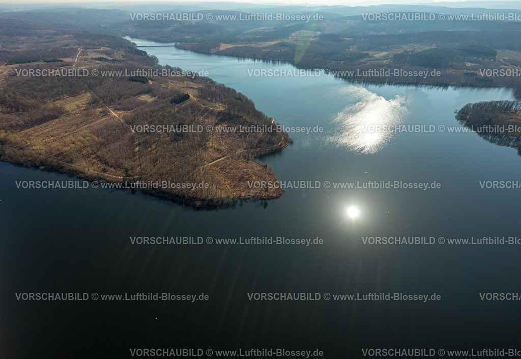 Moehnesee220301641 | Luftbild, Friedwald, Waldfriedhof, Halbinsel im Möhnesee, Waldsterben, Rodungen,   Delecke, Möhnesee, Sauerland, Nordrhein-Westfalen, Deutschland