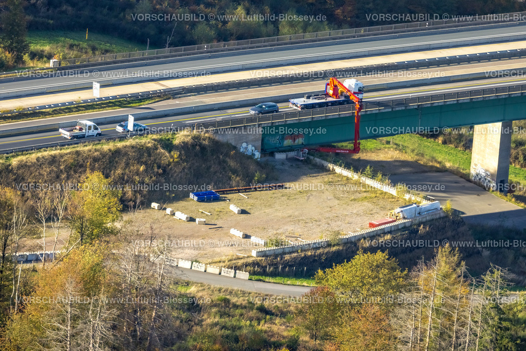Hagen221016624 | Luftbild, Baustelle Brückenprüfung Talbrücke Brunsbecke der Autobahn A45, Dahl, Hagen, Ruhrgebiet, Nordrhein-Westfalen, Deutschland