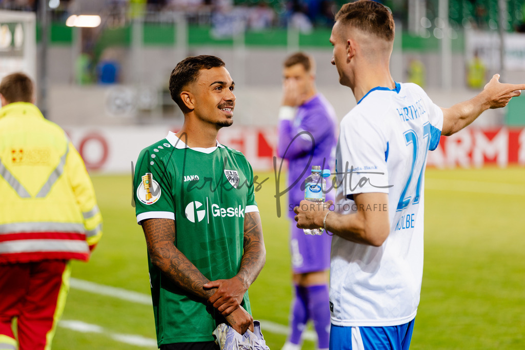 DFB-Pokal 2025/2026, 1. Runde: SC Preußen Münster - Hertha BSC Berlin | Münster, 18.08.2025: DFB-Pokal 2025/2026, 1. Runde, SC Preußen Münster gegen Hertha BSC Berlin im LVM-Preußenstadion in Münster.(Foto: sportfotografie.ms | Markus Paletta) - Realisiert mit Pictrs.com