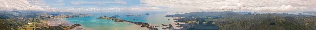 Aerial view: Panorama in Coromandel in the state Waikato, New Zealand.Photo: IMG_55560-Pano.jpg taken on 01/12/2013 by Werner Riehm/FLY-FOTO.comResolution of the original: 44590 x 4325 px