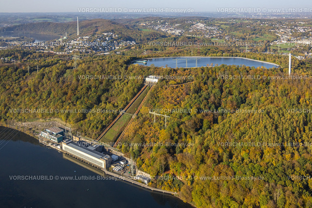 Herdecke221015162 | Luftbild, Koepchenwerk RWE Pumpspeicherkraftwerk und Speicherbecken, Hengsteysee, Ardeygebirge Herbstfarben, Herdecke, Ruhrgebiet, Nordrhein-Westfalen, Deutschland