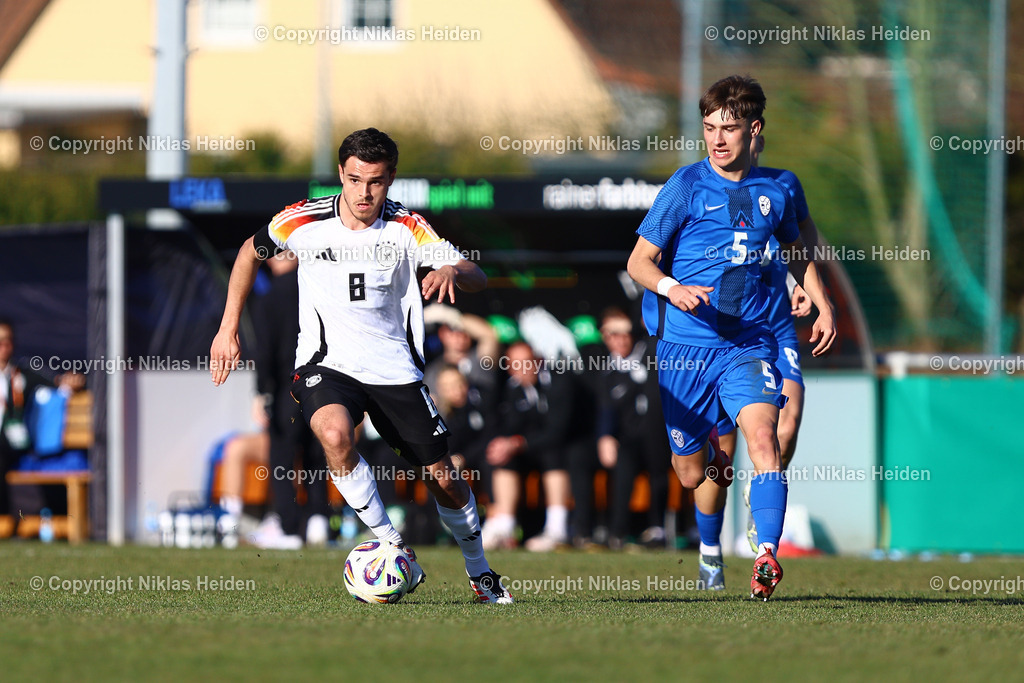 NH_DeutschlandU19_SlowenienU19_UEFAQualifikationsturnier_19032025 | #8 Kjell Wätjen (Deutschland U19), #5 Mark Kerin (Slowenien U19)Fußball I Junioren I UEFA-U19-Europameisterschaft I Saison 2024-2025 I Qualifikationsturnier I Deutschland U19 - Slowenien U19 I 19.03.2025 I Drömlingstadion