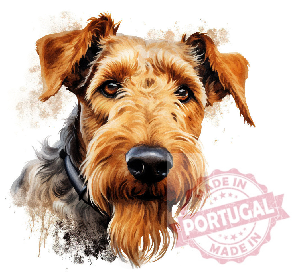 Airedale Terrier dog head portrait watercolor illustration | Professional artful dog portraits Airedale Terrier dog head rendered in a watercolor art style - Realized with Pictrs.com