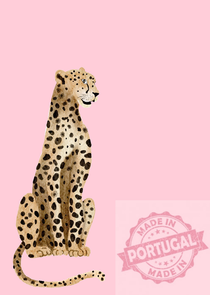 Cheetah sitting and looking right on pink background watercolor painting | Beautiful cheetah sitting and looking right on pink background watercolor painting - Realized with Pictrs.com