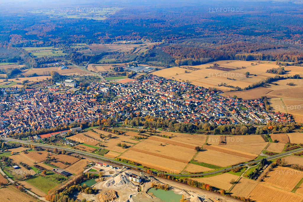 Luftbild: Stadtansicht von Osten in Hagenbach im Bundesland Rheinland-Pfalz in Deutschland. Foto: IMG_35243.jpg vom 31.10.2010 durch Werner Riehm/FLY-FOTO.de