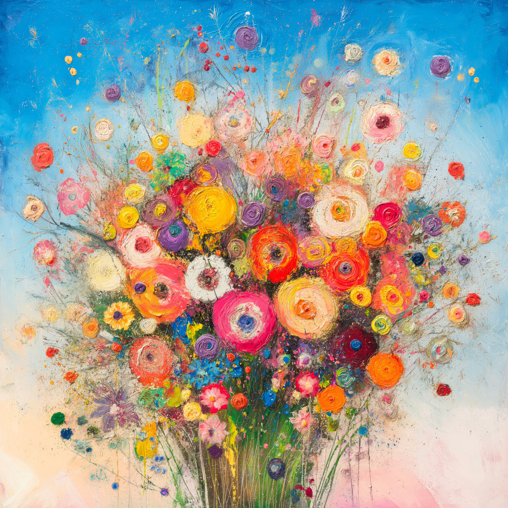 2408029 - Blumenstrauß | Ein bunter Strauß aus Wiesenblumen im Stil eines Gemäldes.