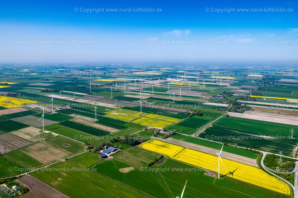 Wöhrden_Windpark_ELS_6027010524 | NORDERWöHRDEN 01.05.2024 Rotorköpfe und Windrad- Rohrtürme von Windenergieanlagen ( WEA ) ragen empor auf einem Feld an der Straße Querweg in Norderwöhrden im Bundesland Schleswig-Holstein, Deutschland. // Wind turbine windmills on a field on street Querweg in Norderwoehrden in the state Schleswig-Holstein, Germany. Foto: Martin Elsen