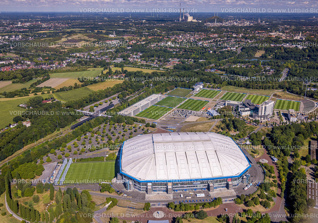 Gelsenkirchen220801565Buer | Luftbild, VELTINS-Arena, Bundesligastadion des Fußballvereins FC Schalke 04, Erle, Gelsenkirchen, Ruhrgebiet, Nordrhein-Westfalen, Deutschland