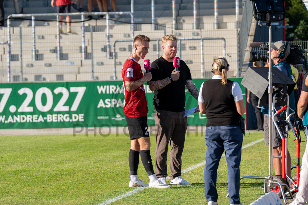 SG Sonnenhof Großaspach vs. Fortuna Köln, Fussball, 3. Liga, 1. Spieltag, 08.08.2026 | Loris Maier (SG Sonnenhof Großaspach, #27) im Interview mit MagentaTV,SG Sonnenhof Großaspach vs. Fortuna Köln, Fussball, 3. Liga, 1. Spieltag, 08.08.2026,DFB regulations prohibit any use of photographs as image sequences and/or quasi-video