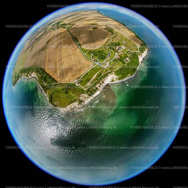 Ruegen12083070KapArkona1 | Luftbild, Kap Arkona, Wittow, Leuchtturm, Schinkelturm Putgarten, Fischaugenlinse, fisheyeobjektiv, rundes Bild,  Putgarten, Insel Rügen, Mecklenburg-Vorpommern, Deutschland, Europa