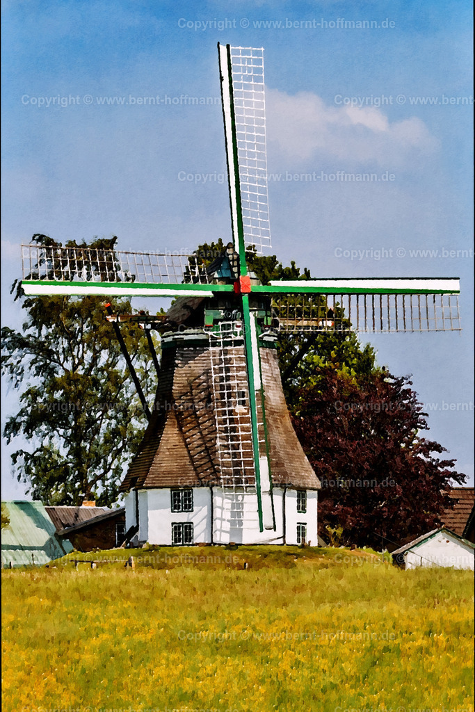 PDM2_0888_Muehle-Munkbrarup_100x150 | DIGITALKUNST. Mühle in Munkbrarup. __ Die Holländerwindmühle " HOFFNUNG " steht auf einer kleinen Anhöhe am Ortsrand von Munbrarup in der Landschaft Angalen. - Realisiert mit Pictrs.com