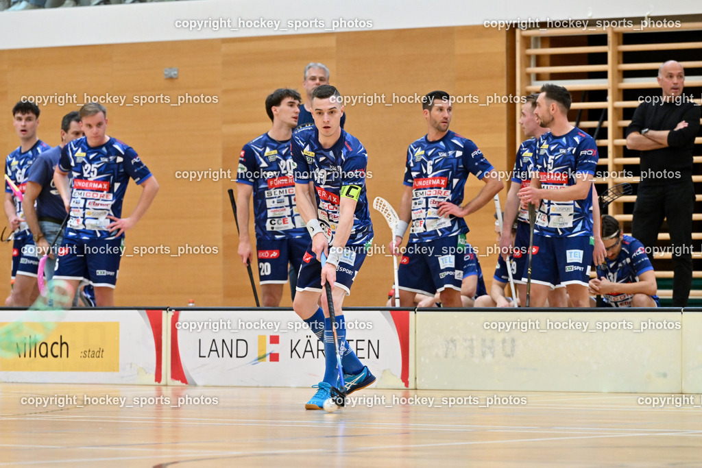 VSV Unihockey vs. Wiener Floorball Verein | #19 Philipp Seiser VSV Unihockey, Spielerbank VSV Unihockey, VSV Unihockey vs. Wiener Floorball Verein, VSV Unihockey vs. Wiener Floorball Verein am 18.05.2025 in Villach (Ballspielhalle St. Martin), Austria, (Photo by Bernd Stefan)