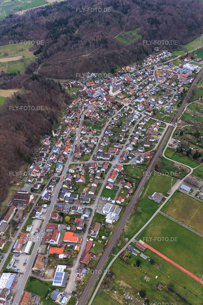 Ortsansicht von Westen | Luftbild: Ortsansicht von Westen in Schwörstadt im Bundesland Baden-Württemberg in Deutschland. Foto: IMG_120119.jpg vom 17.03.2020 durch Werner Riehm/FLY-FOTO.de - Realisiert mit Pictrs.com