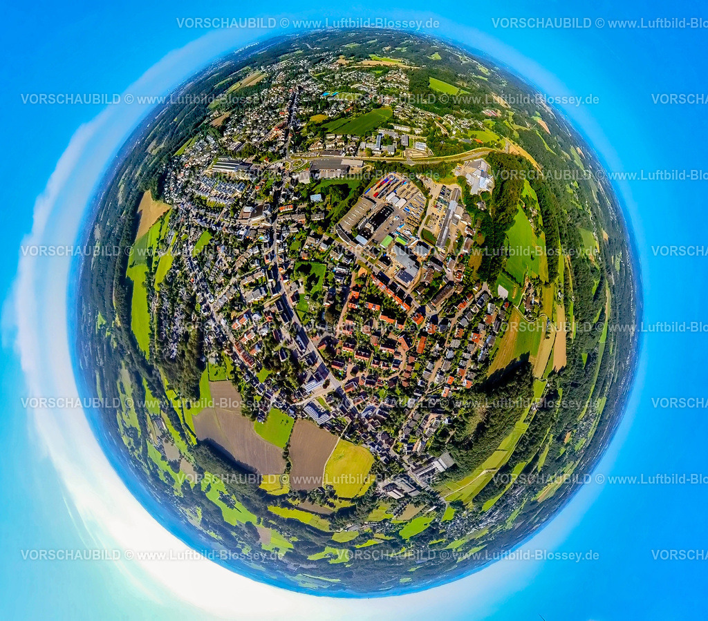 Sprockhoevel240890624Niedersprockhoevel | Luftbild, Ortsansicht  Wohngebiet Niedersprockhövel mit Gewerbegebiet Hombergstraße mit WKT Westfälische Kunststofftechnik GmbH, Kreisverkehr Hauptstraße an der Glückauf-Allee Trasse mit Neubau der Umgehungsstraße L70n zur Haßlinghauser Straße mit Kreisverkehr, Mathilde-Anneke-Schule, Erdkugel, Fisheye Aufnahme, Fischaugen Aufnahme, 360 Grad Aufnahme, tiny world, little planet, fisheye Bild, Niedersprockhövel, Sprockhövel, Ruhrgebiet, Nordrhein-Westfalen, Deutschland