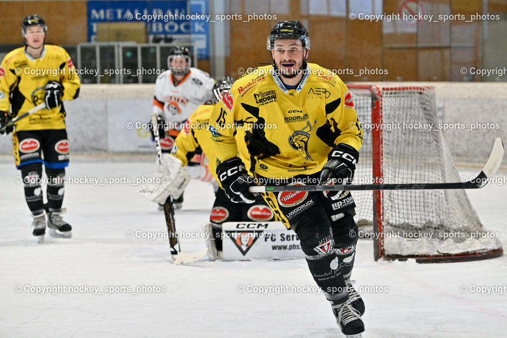 EC Hornets Spittal vs. USC Piraten Velden 18.2.2024 | #15 Rossbacher Daniel EC Hornets Spittal, EC Hornets Spittal vs. USC Piraten Velden 18.2.2024, EC Hornets Spittal vs. USC Piraten Velden 18.2.2024 am 18.02.2024 in Spittal an der Drau (Eissportzentrum Spittal), Austria, (Photo by Bernd Stefan)