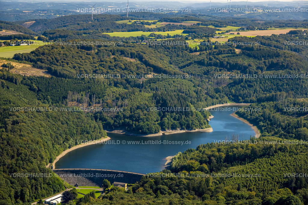 Ennepetal240814472 | Luftbild, Hasper Talsperre und Staumauer im Waldgebiet,  Sehenswürdigkeit, Haspe, Hagen, Ruhrgebiet, Nordrhein-Westfalen, Deutschland